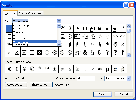 how to insert symbols in word 2010